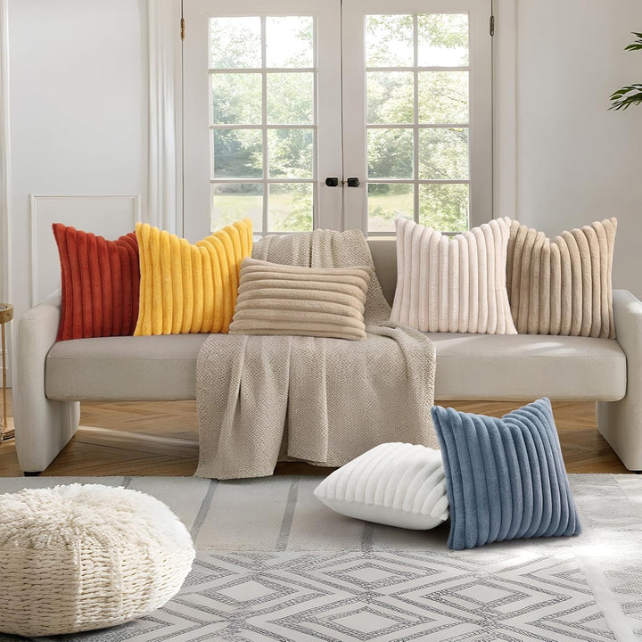 Faux Fur Striped Pillow Covers Set of 2