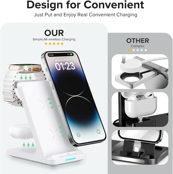 Wireless Charging Station, 3 in 1 Fast Wireless Charger Stand for Multiple Devices  Watch Ultra Series 10 9 8 7 6 SE 5 4 3 2,  16 15 14 13 12 11 Pro Max/Plus/Mini/X/Xs/Max/Xr/Se, Airpods