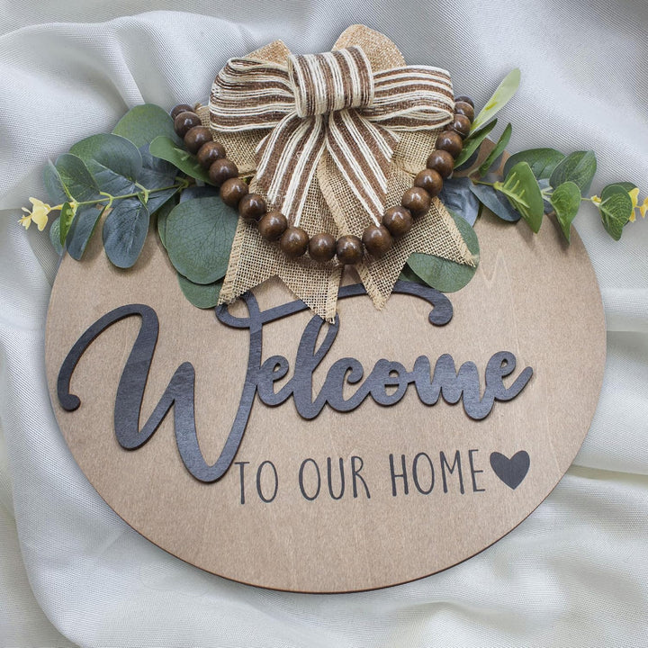 3D Welcome Sign with Leaves & Beads