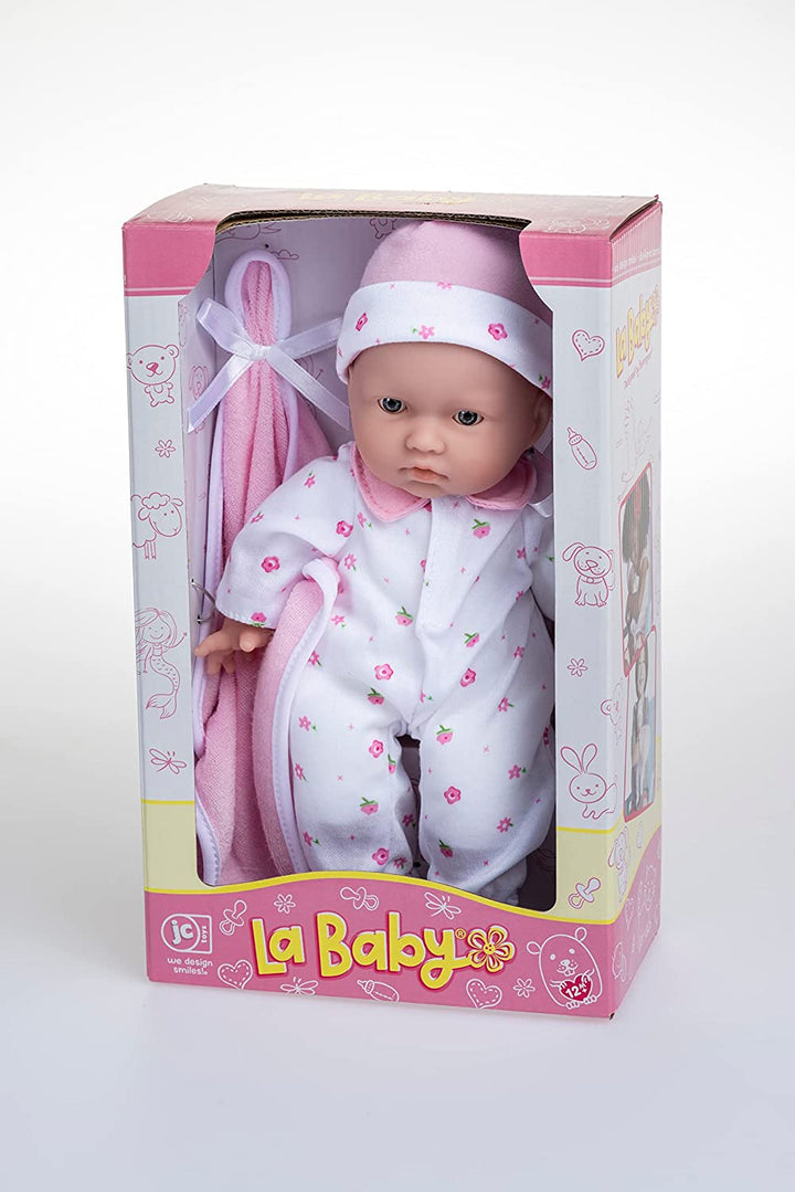 La Baby Caucasian Baby Doll Set – 11 Inch Soft Baby Doll | Washable |Removable Pink Outfit W/ Hat & Blanket | for Children 12 Months +