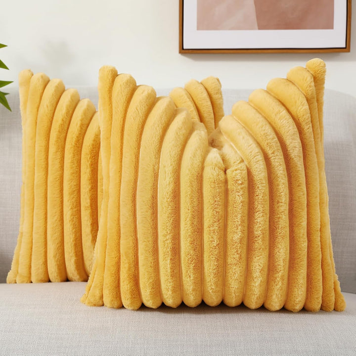 Faux Fur Striped Pillow Covers Set of 2