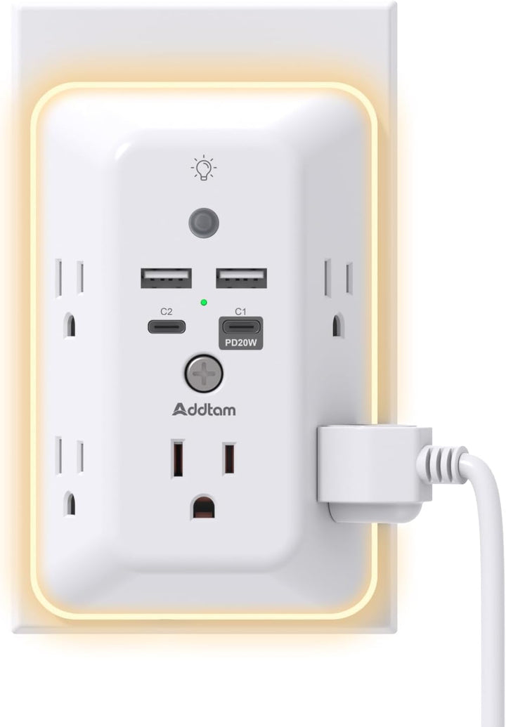 5-Outlet Surge Protector with USB & Night Light