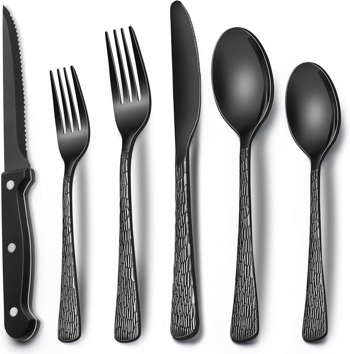 24-Piece Black Silverware Set for 4