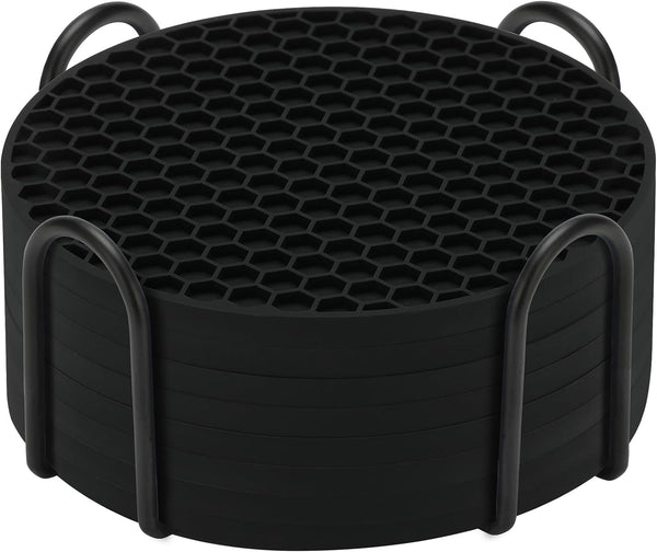 Silicone Coasters Set of 8 with Holder