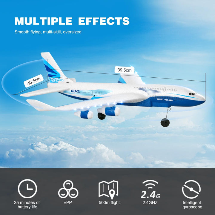 Remote Control Airplane for Kids Boys , G2 Remote Control Plane Jet for Beginners Adult, Ready to Fly Airplane with One Key Aerobatic LED Light, RC Plane for Kids, 2 Battery
