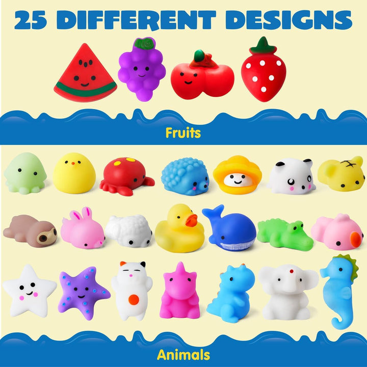 Mochi Squishy Toys Set, Random 25 Pack Mini Mochi, Party Favors for Kids, Kawaii Squishy, Stress Relief Toys, Basket Stuffers, Goodie Bags Fillers, Birthday Gifts, Classroom Prizes