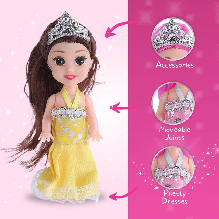 Little Royal Princess Toddler Dolls with Dresses, Girls Imaginative Pretend Play Small Dolls Party Favors Collection (6 Pack)