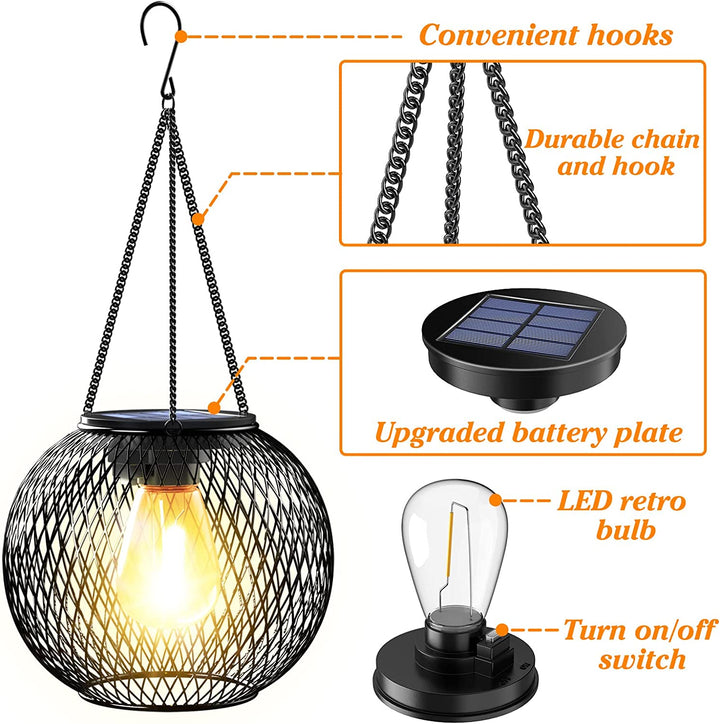 2 Pack Solar Metal Lanterns for Outdoors