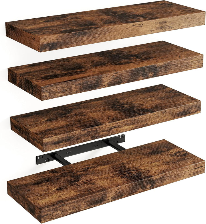 "Rustic Wood Floating Shelves Set of 4
