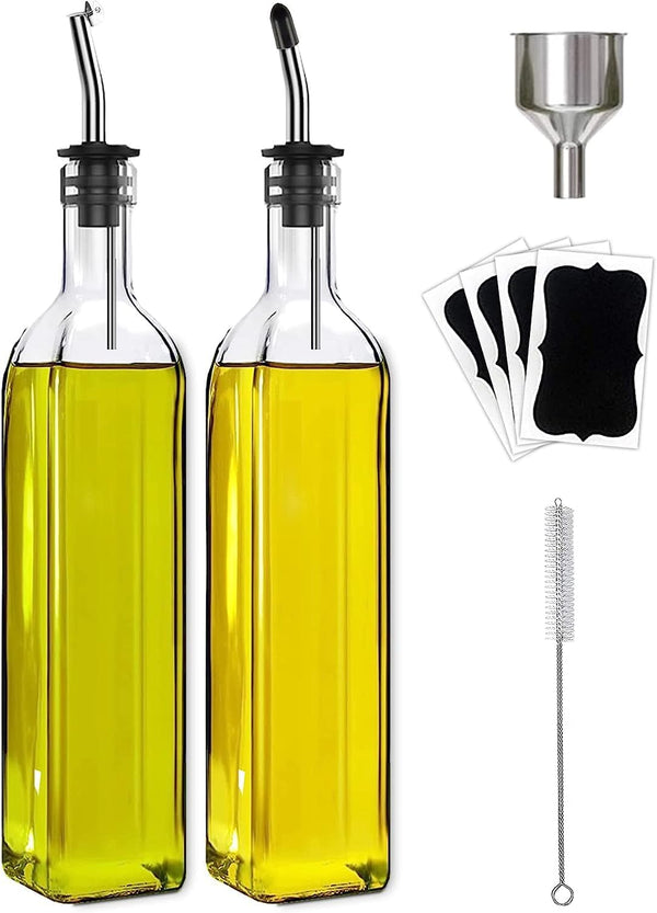 2 Pcs Glass Olive Oil & Vinegar Dispenser Set