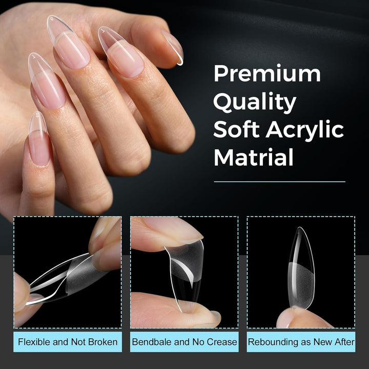 240Pcs Medium Almond Clear Acrylic Tips
