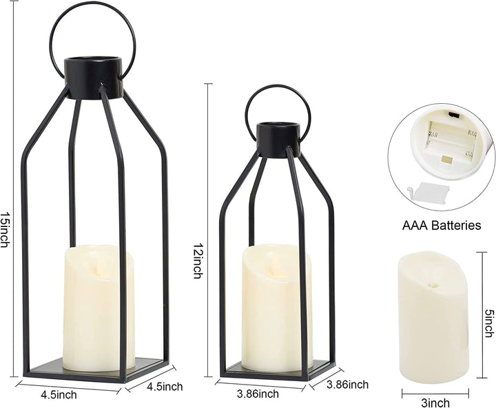 Black Metal Lantern with Timer Candle