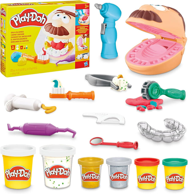 Drill 'N Fill Dentist Toy for Kids 3 Years and up with Cavity and Metallic Colored Modeling Compound, 10 Tools, 8 Total Cans, 2 Ounces Each, Non-Toxic, Assorted Colors