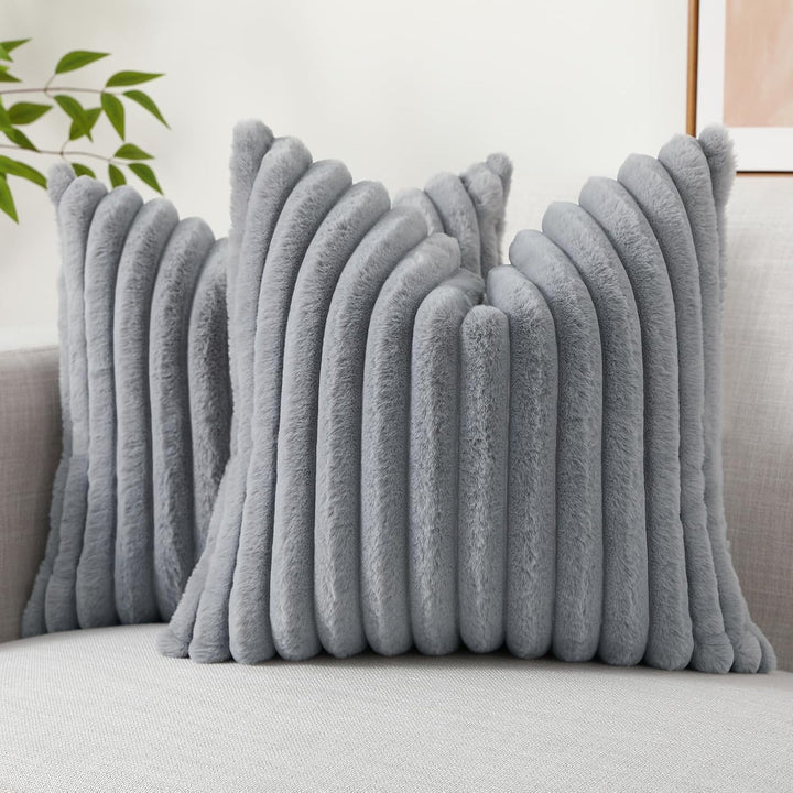 Faux Fur Striped Pillow Covers Set of 2
