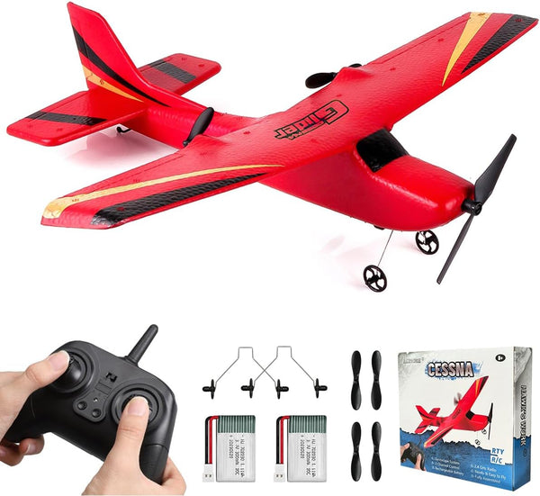 2 CH RC Airplane, RC Plane Ready to Fly, 2.4Ghz Remote Control Airplane, Easy to Fly RC Glider for Kids & Beginners (Red)