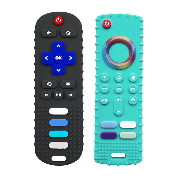 2Pcs Silicone Teething Toys, Remote Control Shape Teethers for Babies Remote Teething Toys, Silicone TV Remote Teether BPA Free/Refrigerator Safe