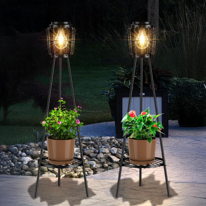 2 Pack Solar Lights Outdoor with Plant Stands - Solar Floor Lamp & Street Lights with Metal Tripod - Patio Decor for Garden, Yard, Pathway, Driveway, Porch