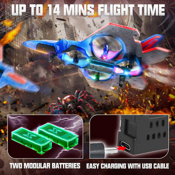 Drones for Kids | 2.4GHZ RC Plane, Spider Toys for Boys, Remote Control Spider, 6-Axis Gyro Remote Control Airplane, RC Helicopter, 360° Flip Fighter Jet Toy, Toys for Ages 8-13