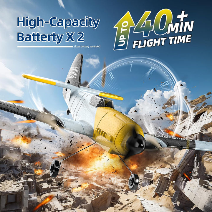 RC Plane 3 Channel BF-109 Remote Control Airplane Fighter Toys,2.4Ghz 6-Axis Gyro Stabilizer RTF Glider Aircraft Plane with 2 Batteries,Easy to Fly for  Kids Beginners Boys