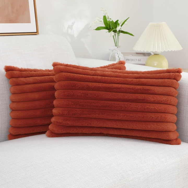 Faux Fur Striped Pillow Covers Set of 2