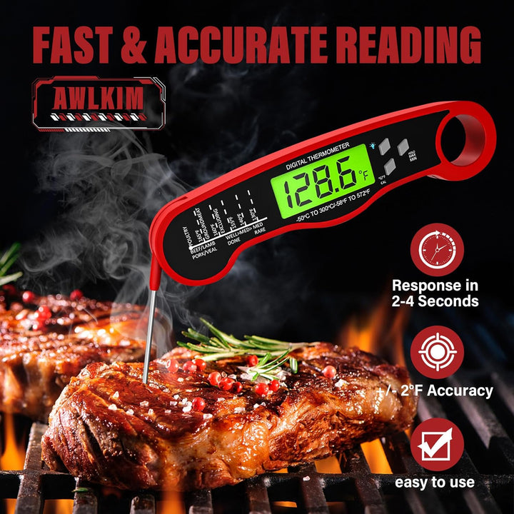 "Instant Read Meat Thermometer - Red