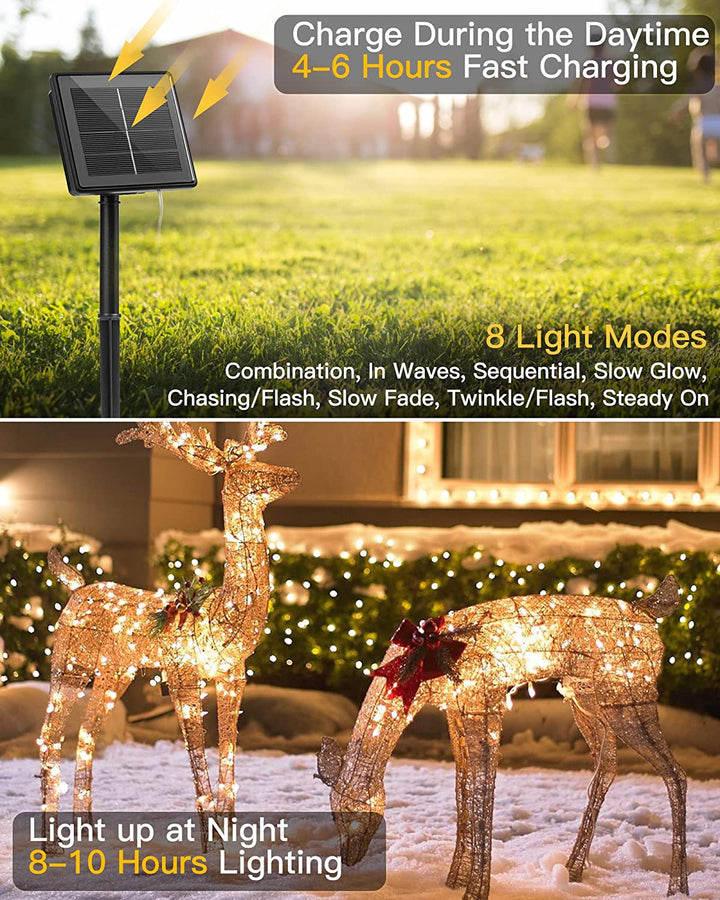 Solar String Lights for Outside, 33Ft 100 LED Outdoor Solar Fairy Lights, 8 Modes Balcony Lights for Tree Patio Christmas Party Wedding Decor (Warm White)