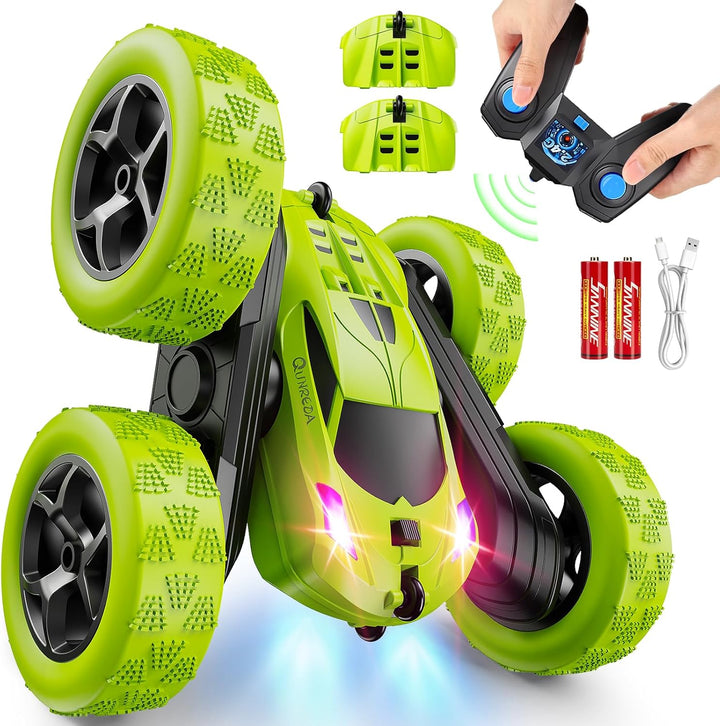 Remote Control Car, RC Cars Toys for Kids Ages 6-12, 4WD Stunt Car with LED Lights & 360° Flips, 2.4Ghz, Upgraded USB-C Modular Batteries, 8-10 Year Old Boys 1-Blue