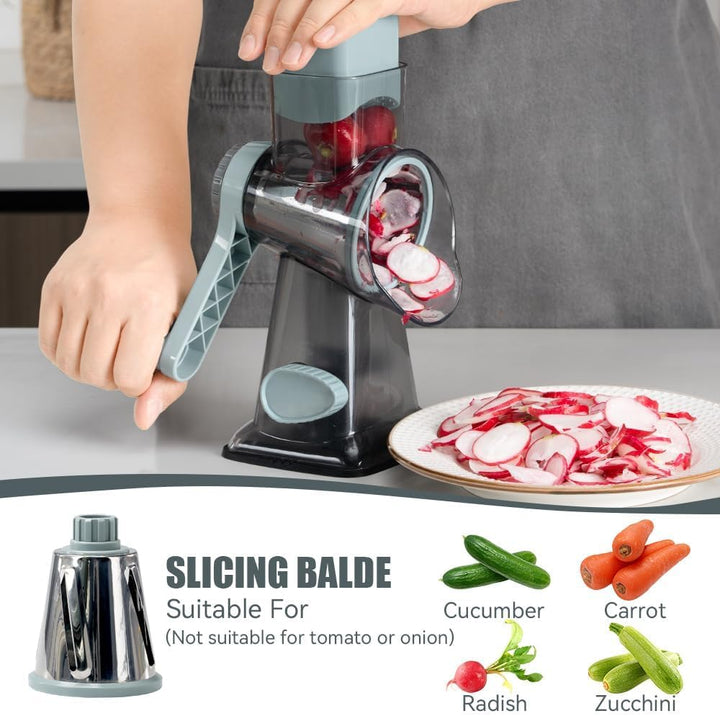 Rotary Cheese Grater with 3 Blades - Greyblue