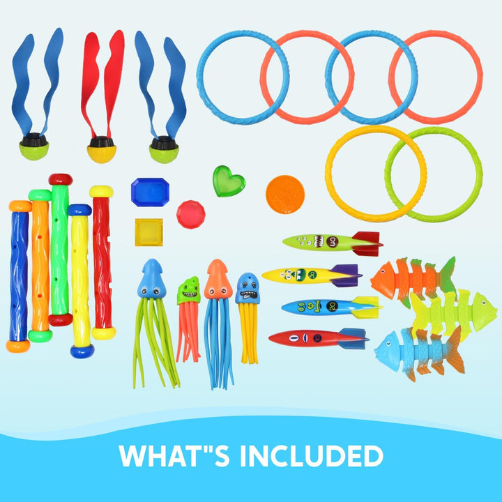 30 Pcs Diving Pool Toys for Kids Ages 3-12 Jumbo Set with Storage Bag Pool Games Summer Swim Water Fishtoys