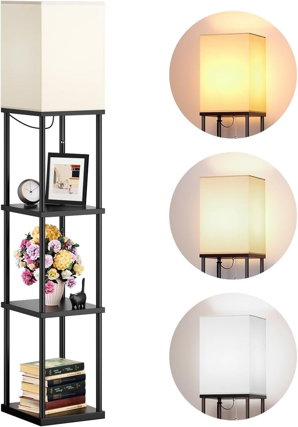 Modern 4-Tier Shelf Floor Lamp - Black