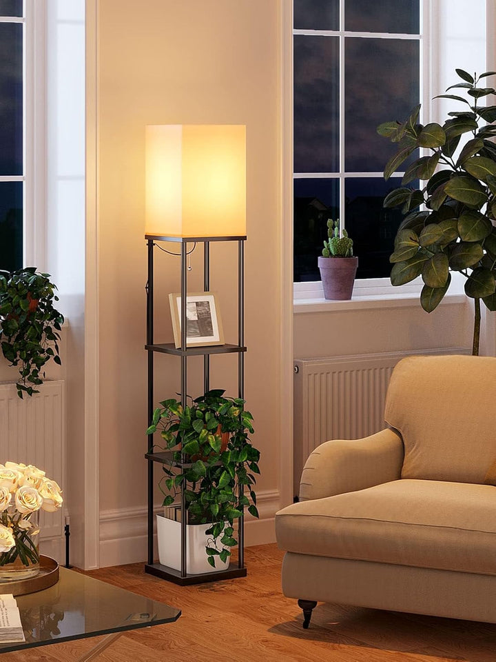 Modern 4-Tier Shelf Floor Lamp - Black