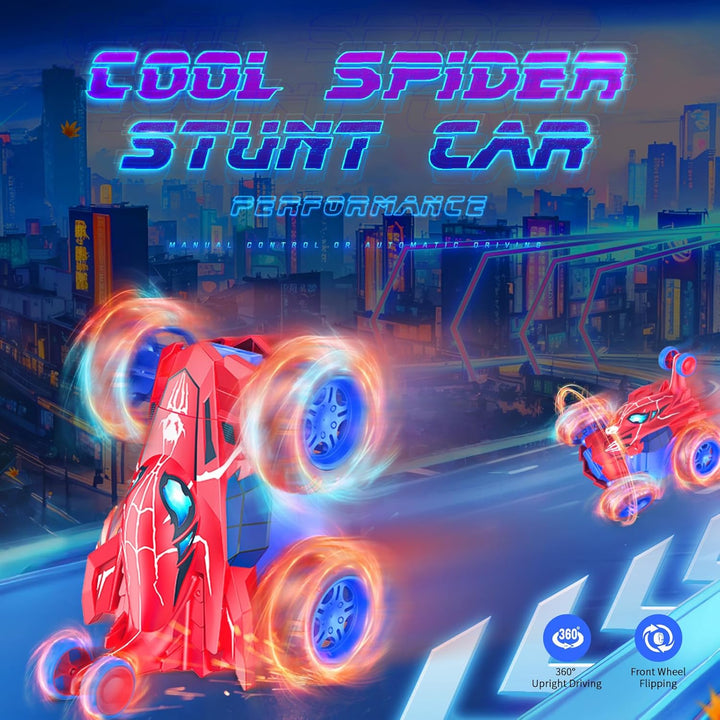 Spider Remote Control Car Rc Cars Toys,Cool Rechargeable Stunt Rc Car with 360 Flips 4WD Wheel with Bright Light,Fun Outdoor Toys Gifts for Kids Birthday or Chritmas Age 4 5 6 7 8 9 10 11 12 Years Old