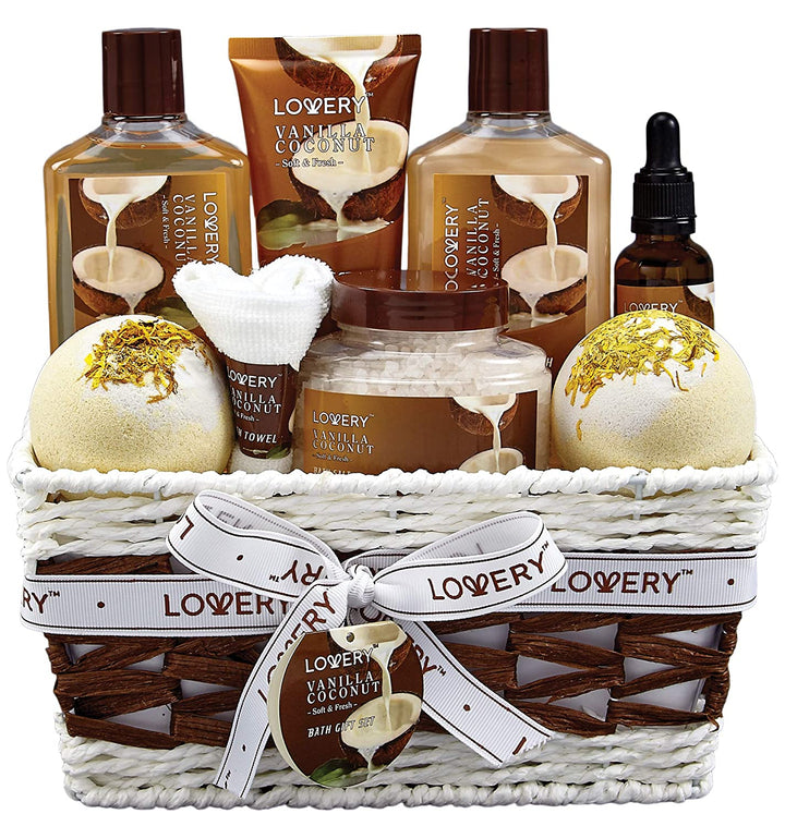 Vanilla Coconut Spa Gift Basket – 9 Pc Set