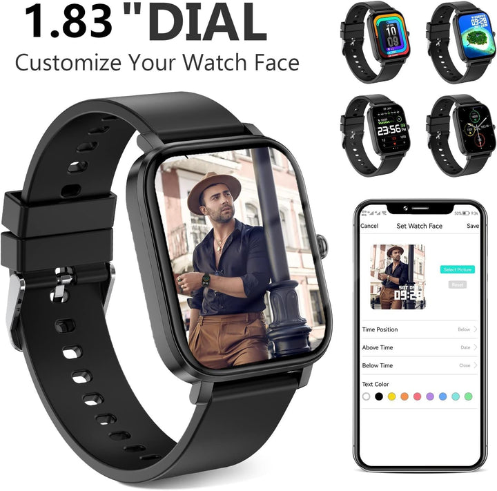 Smart Watch for Men Women Smartwatch 1.83" for   Android Phone Compatible, Fitness Tracker Watch with Pedometer, Heart Rate/Sleep Monitor, Blood Oxygen, IP68 Waterproof