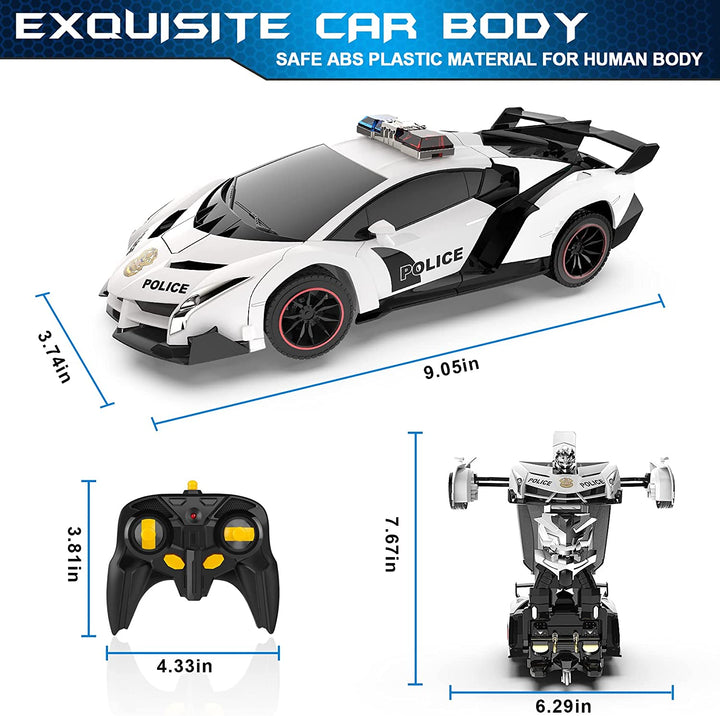 Remote Control Car - Transform Toys Car Robot, One Button Deformation to Robot with Flashing Light, 2.4Ghz 1:18 Scale Transforming  Car Kids Toys with 360 Degree Rotating, Girls Boys Toys