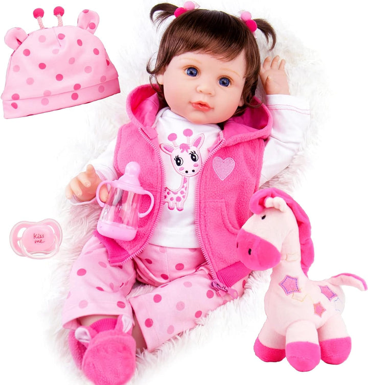 Reborn Baby Dolls Girl, 22 Inch Lifelike Realistic Silicone Baby Girl Doll That Look Real Packaged with Feeding Toy Accessories Set,Gift for Grandma and Kids 3+