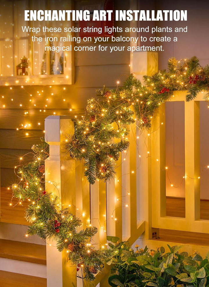 Solar String Lights for Outside, 33Ft 100 LED Outdoor Solar Fairy Lights, 8 Modes Balcony Lights for Tree Patio Christmas Party Wedding Decor (Warm White)