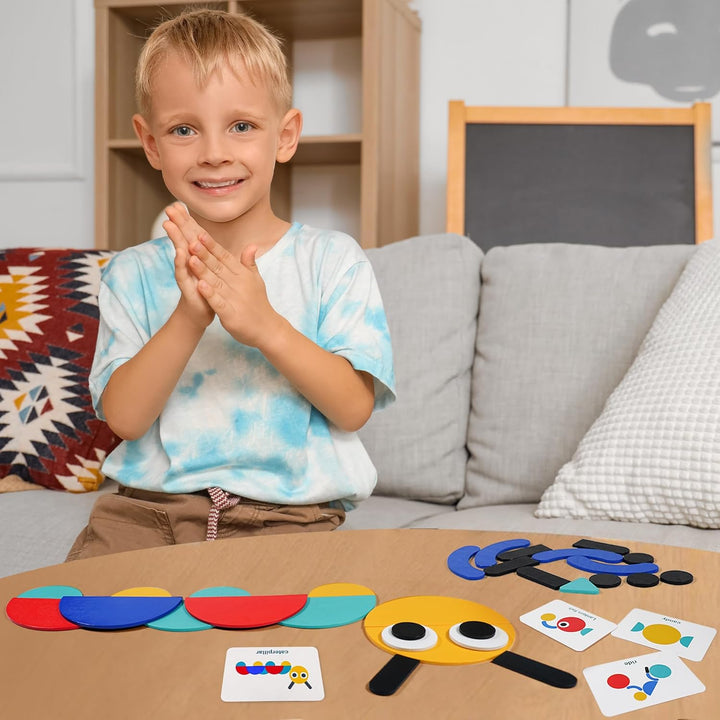 Open Ended Wooden Shape Puzzles (36 Blocks&60 Cards) for Toddlers 3+ Years Old, Montessori Development Toys Preschool Education Activity  Toy Board Games for Kids 4-8 Yrs