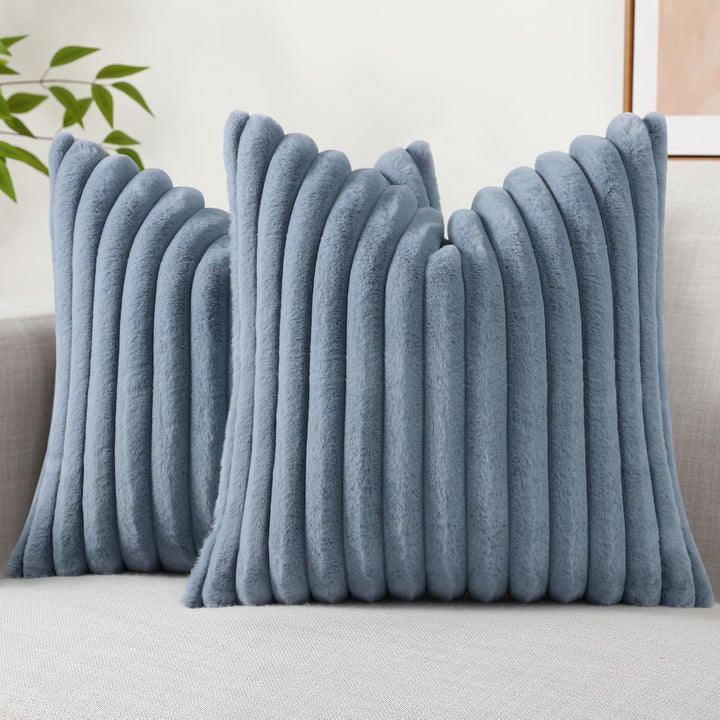 Faux Fur Striped Pillow Covers Set of 2