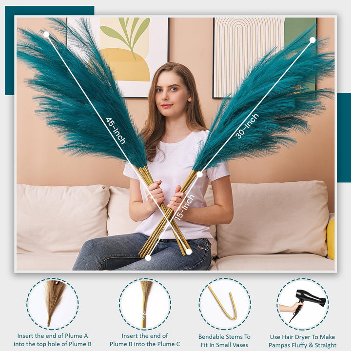 Blue Faux Pampas Grass 7PCS - 3.75Ft Decor
