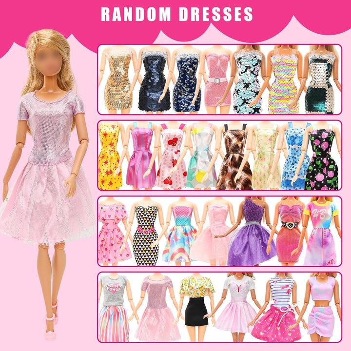 57 PCS Doll Clothes and Accessories 3 Wedding Gowns 3 Tops 3 Pants 3 Fashion Dresses 1 Evening Dresses 2 Swimsuits Bikini 6 Braces Skirt 10 Hangers 15 Shoes and 14 Accessories Toys for 11.5 Inch Doll
