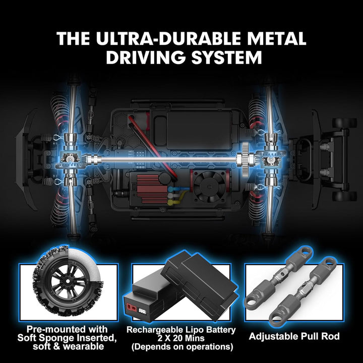 H16BM 1/16 RTR Brushless Fast RC Cars for , Max 42Mph Electric Off-Road RC Truck, High Speed RC Car 4X4 Remote Control Car with 2  Batteries for Adult, Compatible 3S