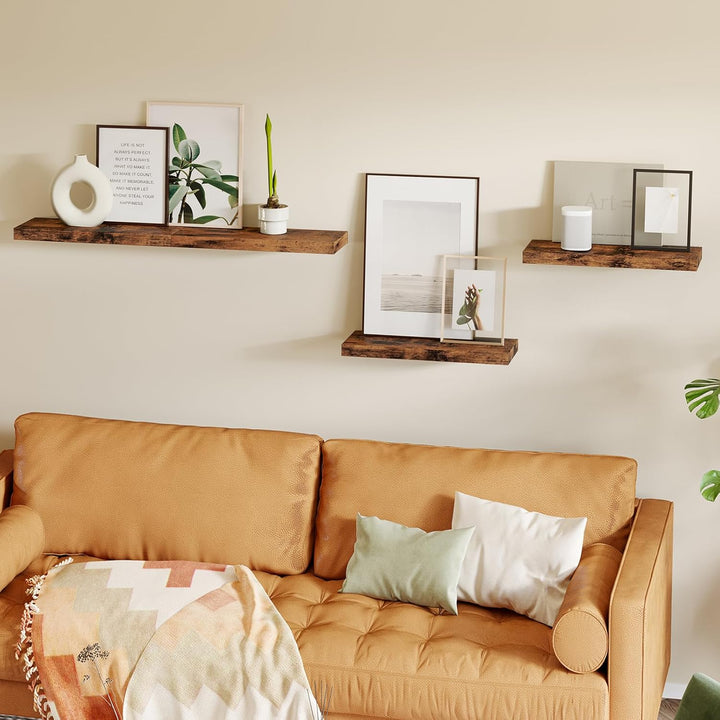 "Rustic Wood Floating Shelves Set of 4