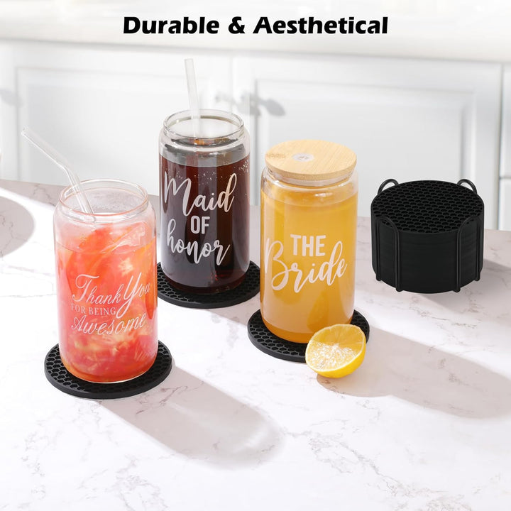 Silicone Coasters Set of 8 with Holder
