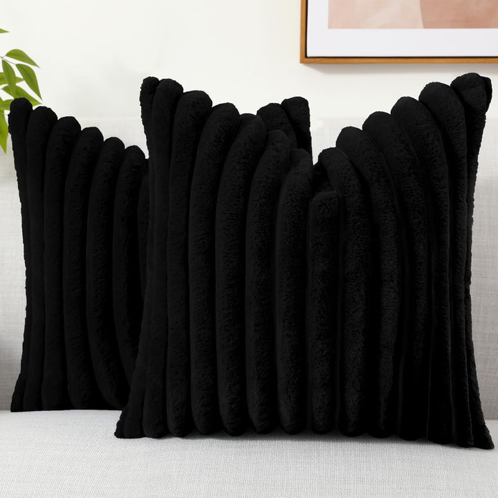 Faux Fur Striped Pillow Covers Set of 2