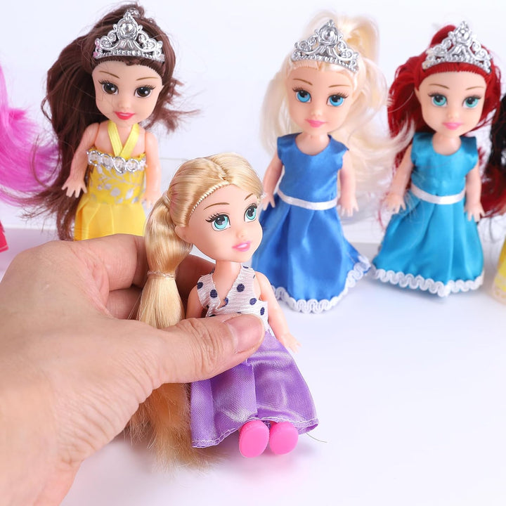 Little Royal Princess Toddler Dolls with Dresses, Girls Imaginative Pretend Play Small Dolls Party Favors Collection (6 Pack)