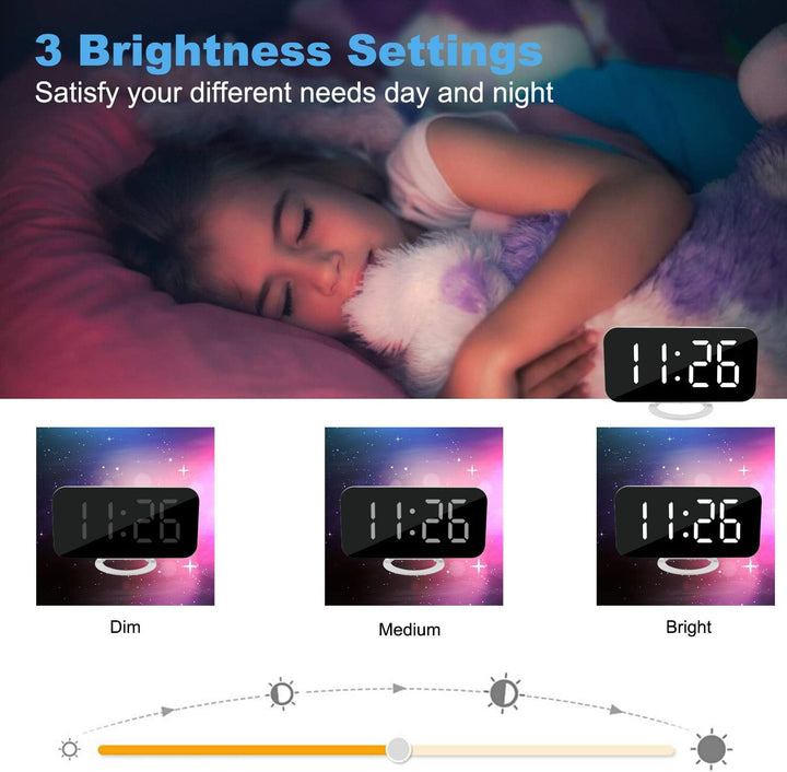 LED Mirror Alarm Clock - White