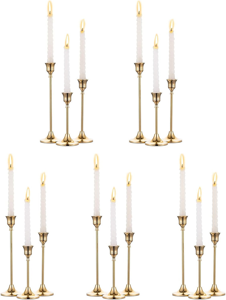 Gold Brass Taper Candle Holders Set (3)