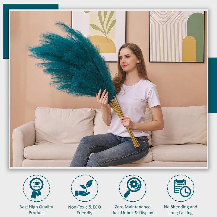 Blue Faux Pampas Grass 7PCS - 3.75Ft Decor