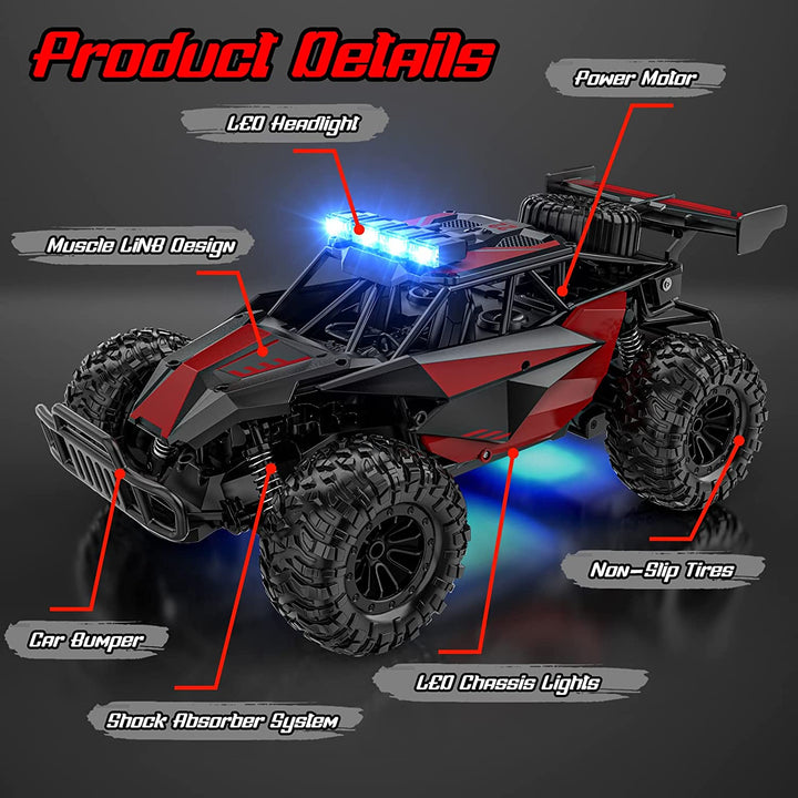 Remote Control Car, 2.4Ghz High Speed 33KM/H RC Cars Toys, 1:12 Monster RC Truck off Road with LED Headlight and Rechargeable Battery Gifts for  Boys 8-12
